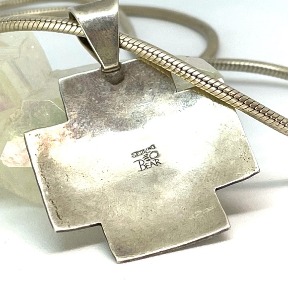 Vintage Navajo Cross Pendant Garnet Turquoise Amber Onyx Moonstone. Sterling - Picture 6 of 6